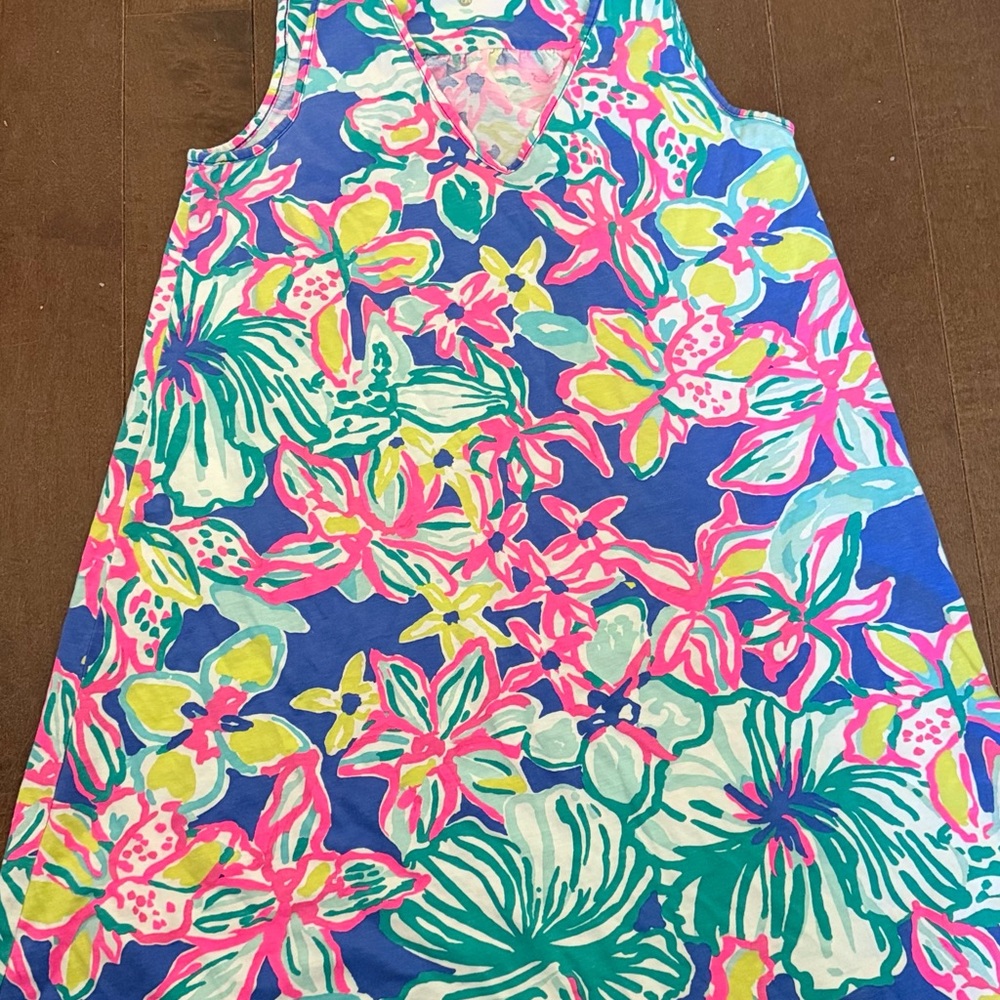 Lilly Pulitzer Vibrant Floral Shift Dress in Blue, Pink, Green, Yellow XXS